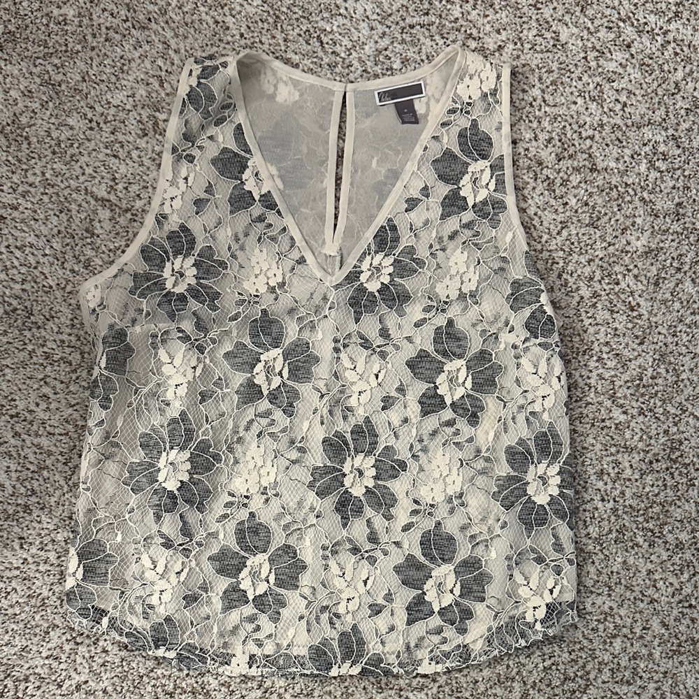 Chelsea28 Floral Lace V-Neck Blouse - Cream and Black